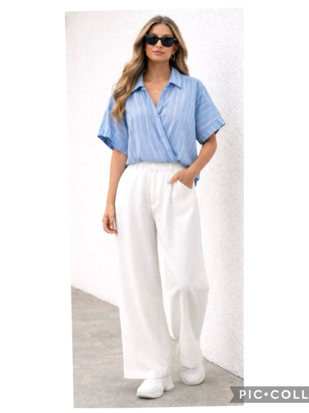 IKY & ME STRIPE FAUX WRAP SHIRT